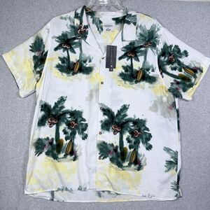 Hawaiian Shirt Mens XL White Aloha Button Short Sleeve Modern Print